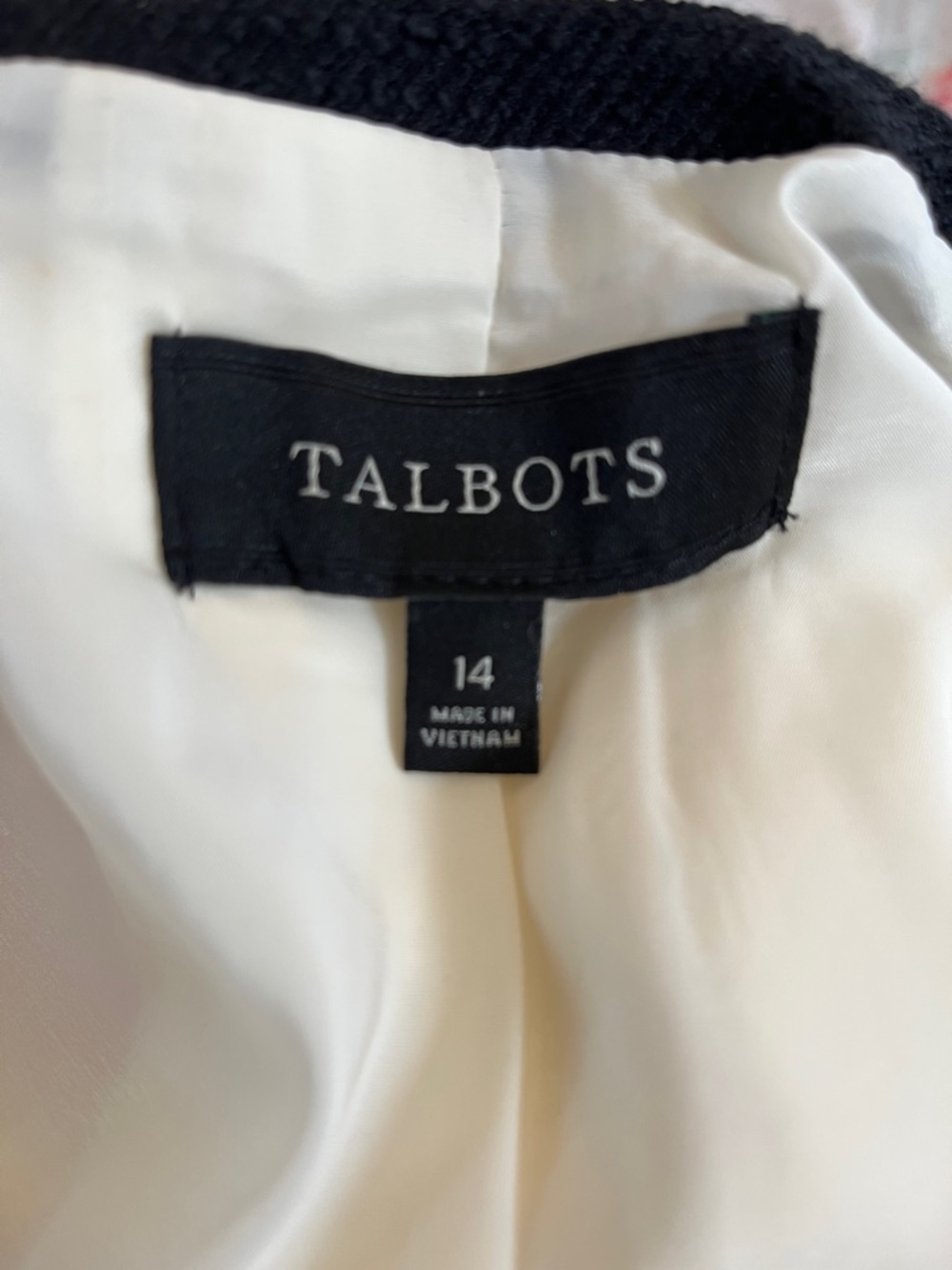 Talbots collarless textured Ivory Coat/Duster w/ Black Trim & pockets Size 14 - Picture 16 of 17